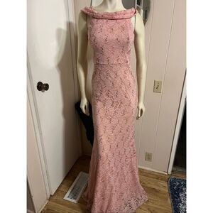 LaScala Off Shoulder Pink Sequined Gown M